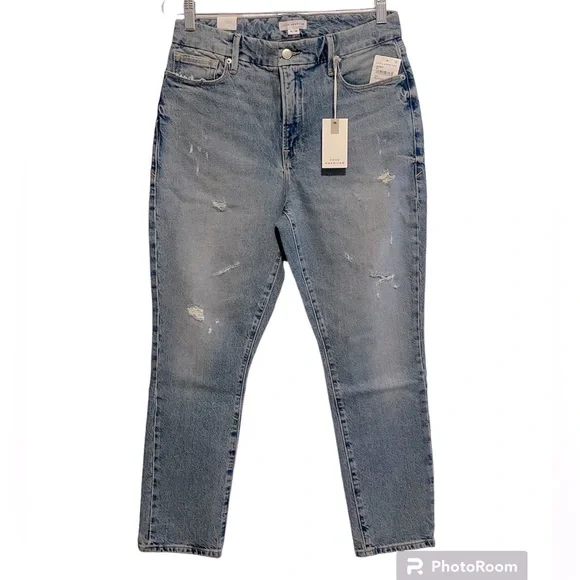 Good American Good Classic Distressed Straight Leg Jeans - Picture 3 of 7